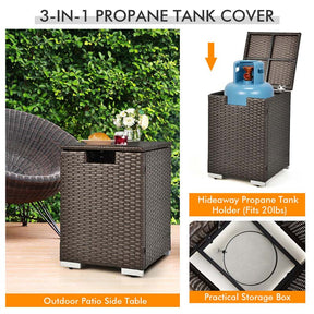 2-Piece Propane Fire Pit Table Set with Hideaway Tank Holder, 40000 BTU Outdoor Rattan Gas Firepit, Lava Rocks & Waterproof Cover for Backyard