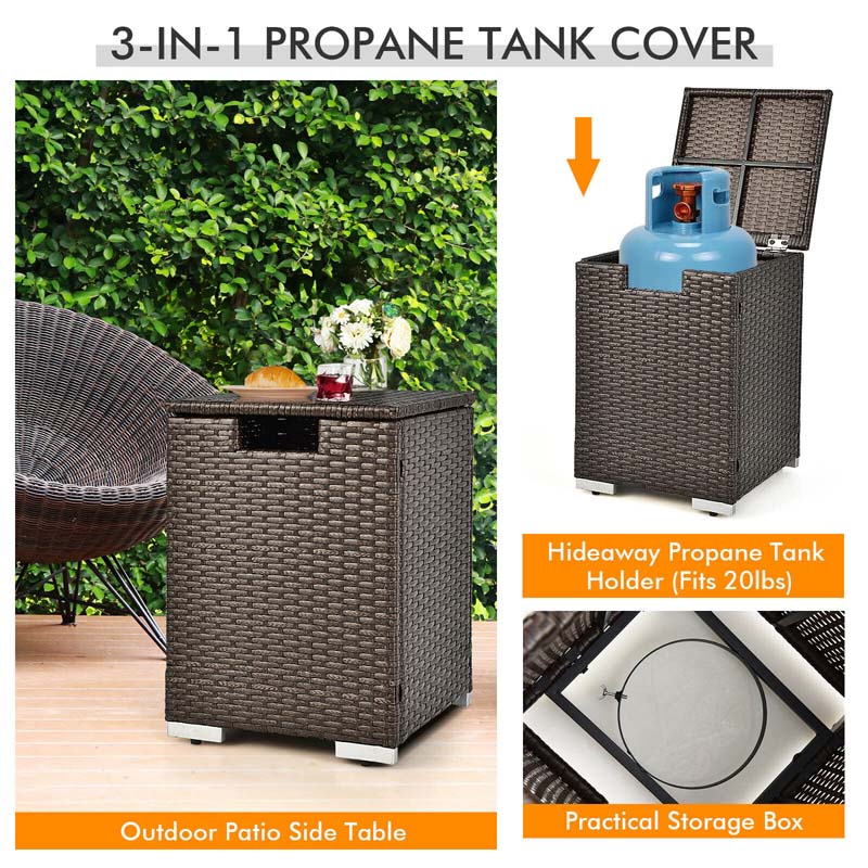 2-Piece Propane Fire Pit Table Set with Hideaway Tank Holder, 40000 BTU Outdoor Rattan Gas Firepit, Lava Rocks & Waterproof Cover for Backyard