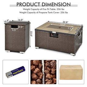 2-Piece Propane Fire Pit Table Set with Hideaway Tank Holder, 40000 BTU Outdoor Rattan Gas Firepit, Lava Rocks & Waterproof Cover for Backyard
