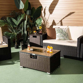 2-Piece Propane Fire Pit Table Set with Hideaway Tank Holder, 40000 BTU Outdoor Rattan Gas Firepit, Lava Rocks & Waterproof Cover for Backyard