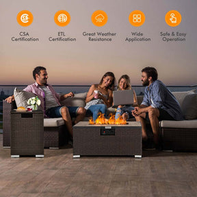 2-Piece Propane Fire Pit Table Set with Hideaway Tank Holder, 40000 BTU Outdoor Rattan Gas Firepit, Lava Rocks & Waterproof Cover for Backyard