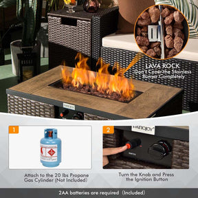 2-Piece Propane Fire Pit Table Set with Hideaway Tank Holder, 40000 BTU Outdoor Rattan Gas Firepit, Lava Rocks & Waterproof Cover for Backyard