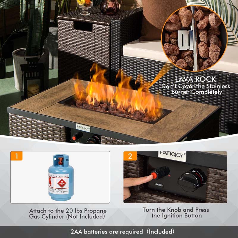2-Piece Propane Fire Pit Table Set with Hideaway Tank Holder, 40000 BTU Outdoor Rattan Gas Firepit, Lava Rocks & Waterproof Cover for Backyard