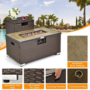 2-Piece Propane Fire Pit Table Set with Hideaway Tank Holder, 40000 BTU Outdoor Rattan Gas Firepit, Lava Rocks & Waterproof Cover for Backyard