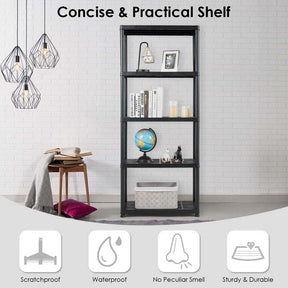 33.5"L x 16"W x 73"H 5-Tier Plastic Storage Shelving Rack, Freestanding Multi-Use Shelving Unit Organizer