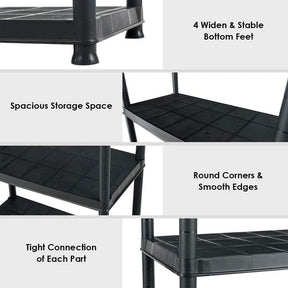 33.5"L x 16"W x 73"H 5-Tier Plastic Storage Shelving Rack, Freestanding Multi-Use Shelving Unit Organizer