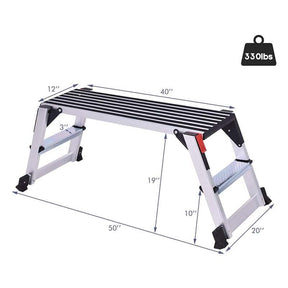 Aluminum Folding Work Platform Step Stool, 330 LBS Capacity Heavy-Duty Non-Slip Drywall Stool Ladder Bench for Home, Garage & Shop