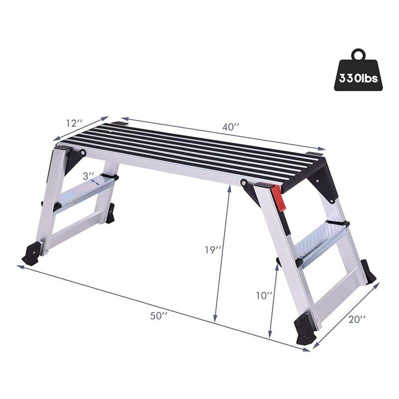 Aluminum Folding Work Platform Step Stool, 330 LBS Capacity Heavy-Duty Non-Slip Drywall Stool Ladder Bench for Home, Garage & Shop