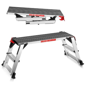 Aluminum Folding Work Platform Step Stool, 330 LBS Capacity Heavy-Duty Non-Slip Drywall Stool Ladder Bench for Home, Garage & Shop