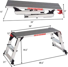 Aluminum Folding Work Platform Step Stool, 330 LBS Capacity Heavy-Duty Non-Slip Drywall Stool Ladder Bench for Home, Garage & Shop