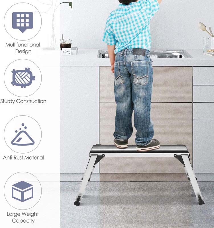 Aluminum Folding Work Platform Step Stool, 330 LBS Capacity Heavy-Duty Non-Slip Drywall Stool Ladder Bench for Home, Garage & Shop