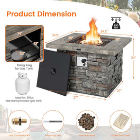 34.5" Faux Stone Square Gas Fire Table, 50000 BTU Propane Fire Pit Table with Lava Rocks & Cover
