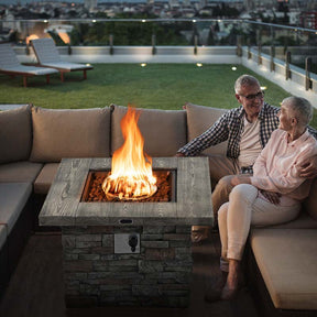 34.5" Faux Stone Square Gas Fire Table, 50000 BTU Propane Fire Pit Table with Lava Rocks & Cover