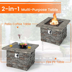34.5" Faux Stone Square Gas Fire Table, 50000 BTU Propane Fire Pit Table with Lava Rocks & Cover