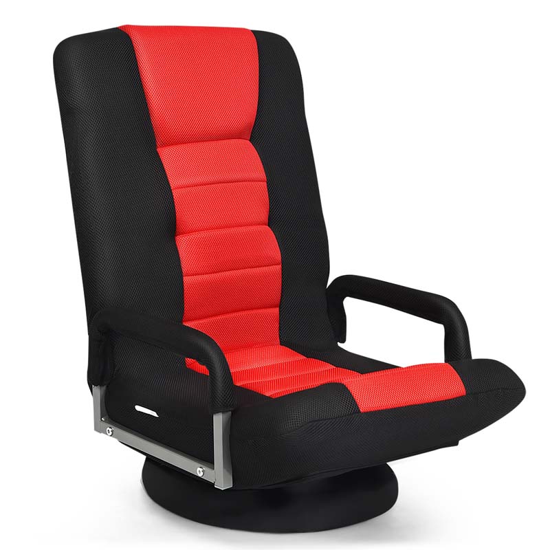 360° Swivel Floor Gaming Chair, 6-Position Adjustable Folding Floor Rocker Chair with Armrests & Padded Backrest for Games, Reading