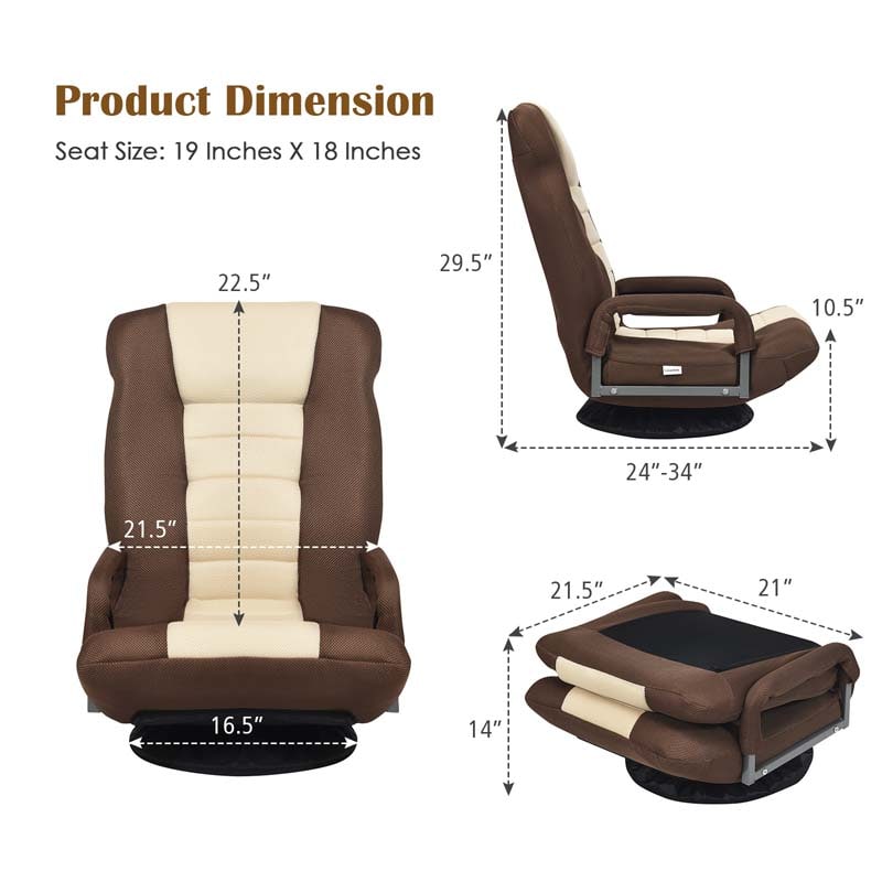 360° Swivel Floor Gaming Chair, 6-Position Adjustable Folding Floor Rocker Chair with Armrests & Padded Backrest for Games, Reading
