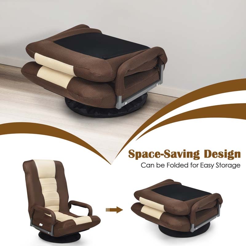 360° Swivel Floor Gaming Chair, 6-Position Adjustable Folding Floor Rocker Chair with Armrests & Padded Backrest for Games, Reading
