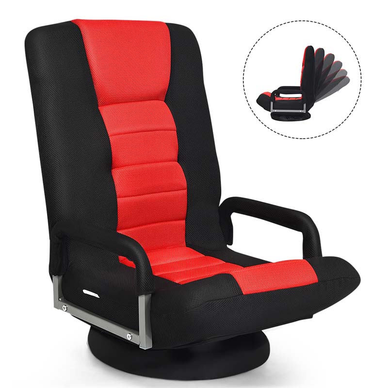 360° Swivel Floor Gaming Chair, 6-Position Adjustable Folding Floor Rocker Chair with Armrests & Padded Backrest for Games, Reading