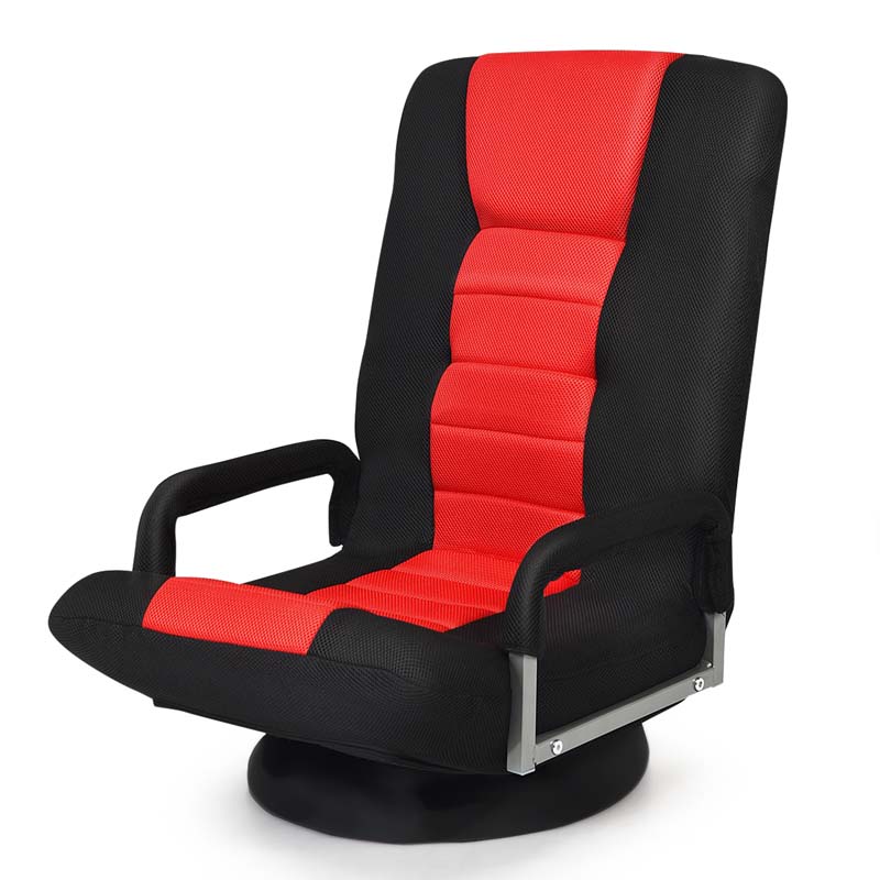 360° Swivel Floor Gaming Chair, 6-Position Adjustable Folding Floor Rocker Chair with Armrests & Padded Backrest for Games, Reading