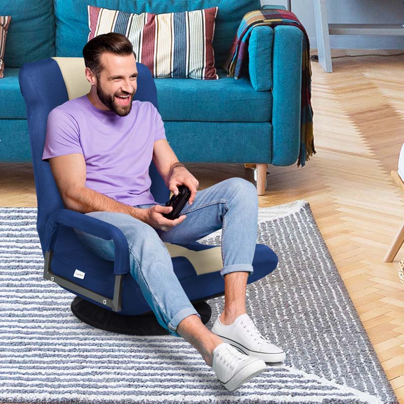 360° Swivel Floor Gaming Chair, 6-Position Adjustable Folding Floor Rocker Chair with Armrests & Padded Backrest for Games, Reading