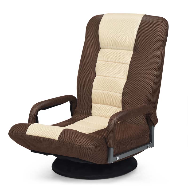 360° Swivel Floor Gaming Chair, 6-Position Adjustable Folding Floor Rocker Chair with Armrests & Padded Backrest for Games, Reading