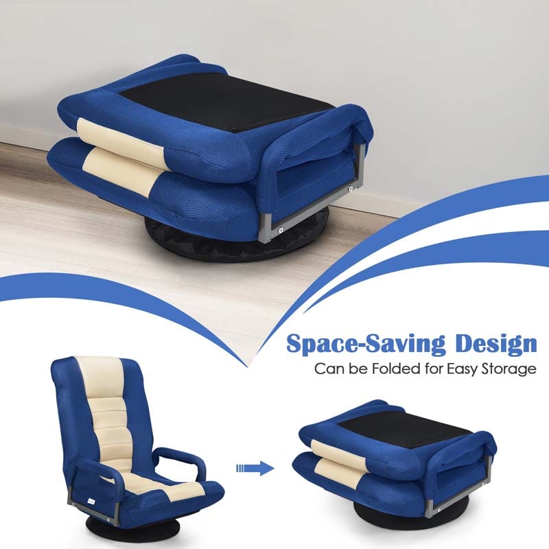 360° Swivel Floor Gaming Chair, 6-Position Adjustable Folding Floor Rocker Chair with Armrests & Padded Backrest for Games, Reading