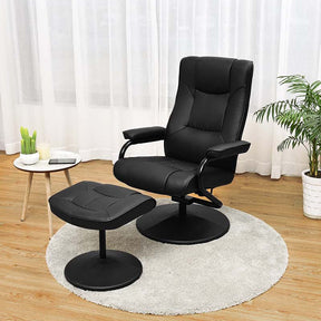 360° Swivel Recliner Chair with Ottoman, PU Leather Lounge Armchair Adjustable Reclining Chair with Footrest for Living Room Bedroom Office