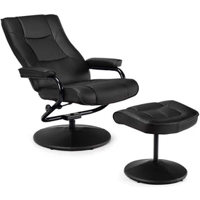 360° Swivel Recliner Chair with Ottoman, PU Leather Lounge Armchair Adjustable Reclining Chair with Footrest for Living Room Bedroom Office