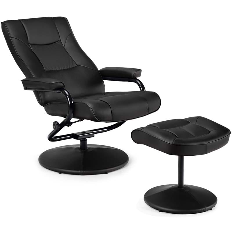 360° Swivel Recliner Chair with Ottoman, PU Leather Lounge Armchair Adjustable Reclining Chair with Footrest for Living Room Bedroom Office