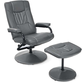 360° Swivel Recliner Chair with Ottoman, PU Leather Lounge Armchair Adjustable Reclining Chair with Footrest for Living Room Bedroom Office