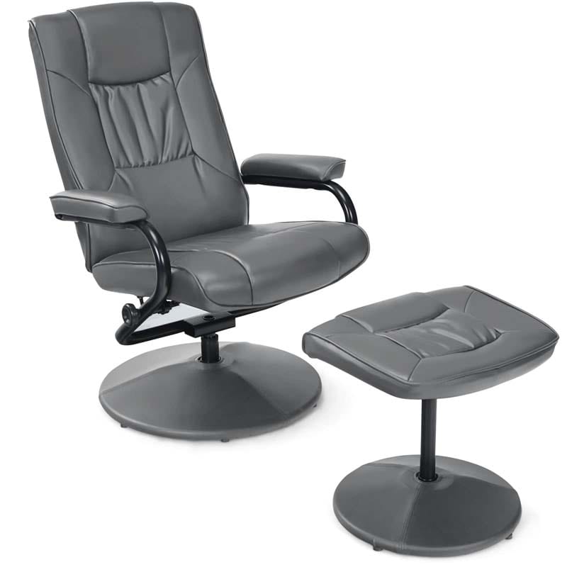 360° Swivel Recliner Chair with Ottoman, PU Leather Lounge Armchair Adjustable Reclining Chair with Footrest for Living Room Bedroom Office