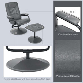 360° Swivel Recliner Chair with Ottoman, PU Leather Lounge Armchair Adjustable Reclining Chair with Footrest for Living Room Bedroom Office