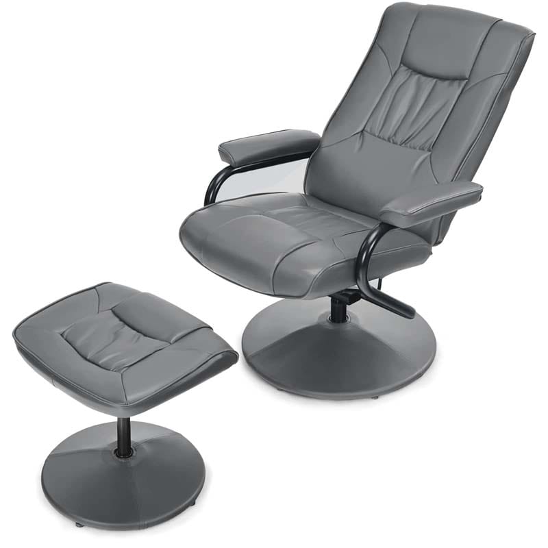 360° Swivel Recliner Chair with Ottoman, PU Leather Lounge Armchair Adjustable Reclining Chair with Footrest for Living Room Bedroom Office