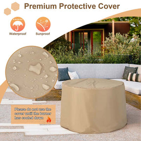 36" Stone-Like Round Gas Fire Table, 50000 BTU Propane Fire Pit Table with Lava Rocks & Cover