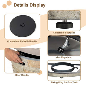 36" Stone-Like Round Gas Fire Table, 50000 BTU Propane Fire Pit Table with Lava Rocks & Cover