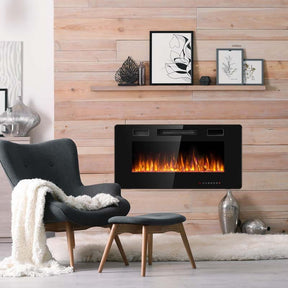 36" Ultra-Thin Electric Fireplace Insert, 1500W Recessed & Wall-mounted Fireplace Heater with 12 Flame Colors