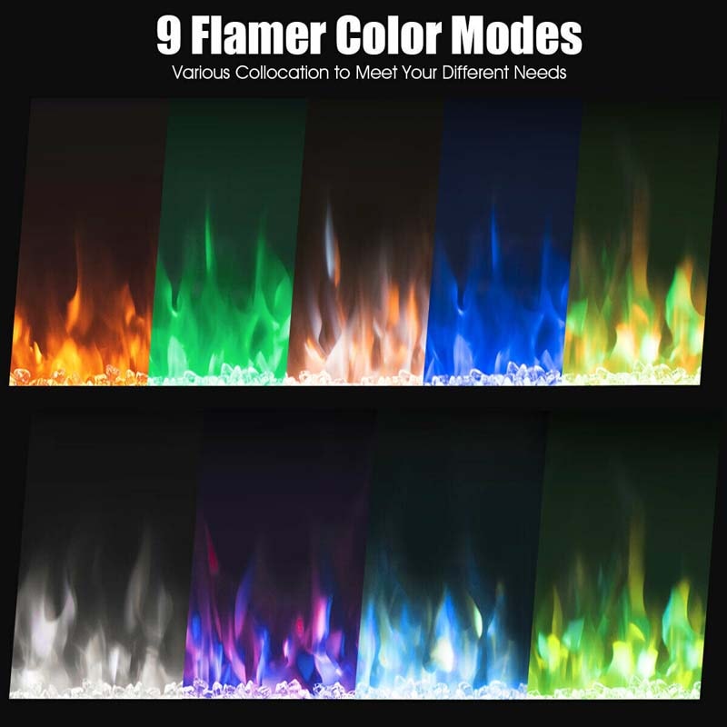 36" Ultra-Thin Recessed Electric Fireplace Insert, 1500W Wall-mounted Fireplace Heater with 9 Flame Colors