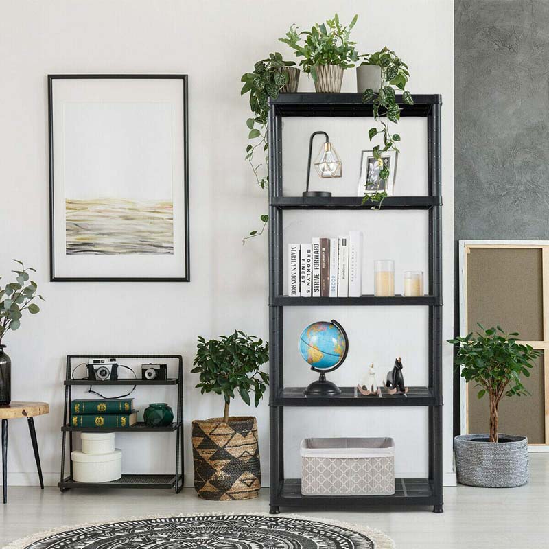 36"L x 18"W x 73"H 5-Tier Plastic Storage Shelving Rack, Freestanding Multi-Use Shelving Unit Organizer