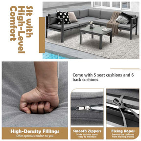 3 Pcs Aluminum Patio Furniture Set with 6-Level Adjustable Backrest, Outdoor Sectional Sofa Set with Cushions