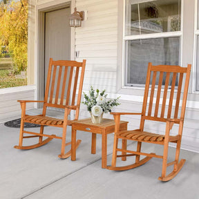 3 Piece Eucalyptus Wood Patio Rocking Chair Set, Outdoor Rocker Bistro Set with Coffee Table for Backyard, Balcony