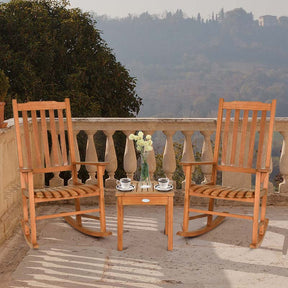 3 Piece Eucalyptus Wood Patio Rocking Chair Set, Outdoor Rocker Bistro Set with Coffee Table for Backyard, Balcony