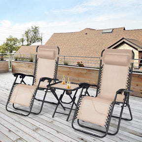 3 Pcs Folding Zero Gravity Recliner Patio Yard Pool Outdoor Chaise Lounge Chairs Table Set