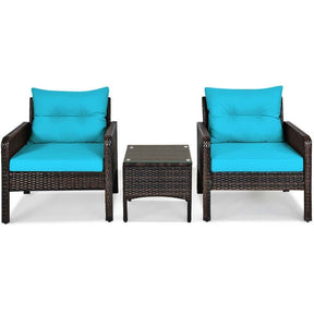 3 Pcs Rattan Wicker Outdoor Bistro Set with Coffee Table & Chairs, All-Weather Patio Conversation Sets