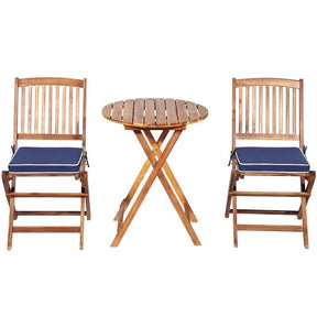 3 Pcs Acacia Wood Patio Folding Bistro Set Outdoor Chair Table Set with Padded Cushion & Round Coffee Table