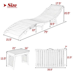 3 Pieces Outdoor Folding Wood Lounge Chair Set with Foldable Side Table & Cushioned Pads, Wooden Patio Sun Lounger for Pool Deck