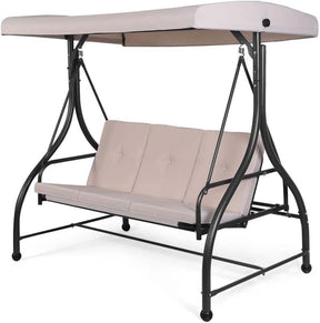 3-Person Porch Swing with Adjustable Canopy, Removable Cushions & Steel Frame, 2-in-1 Convertible Patio Swing Bed for Backyard, Poolside