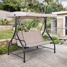 3-Person Porch Swing with Adjustable Canopy, Removable Cushions & Steel Frame, 2-in-1 Convertible Patio Swing Bed for Backyard, Poolside