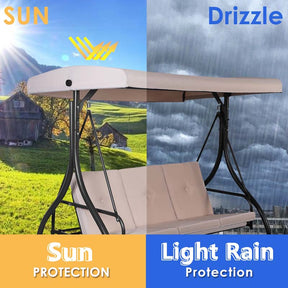 3-Person Porch Swing with Adjustable Canopy, Removable Cushions & Steel Frame, 2-in-1 Convertible Patio Swing Bed for Backyard, Poolside