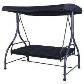 3-Person Porch Swing with Adjustable Canopy, Removable Cushions & Steel Frame, 2-in-1 Convertible Patio Swing Bed for Backyard, Poolside