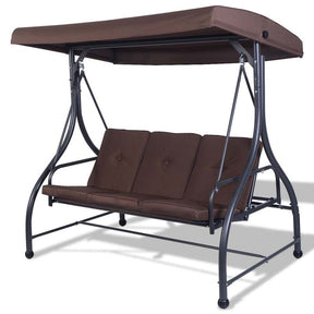 3-Person Porch Swing with Adjustable Canopy, Removable Cushions & Steel Frame, 2-in-1 Convertible Patio Swing Bed for Backyard, Poolside